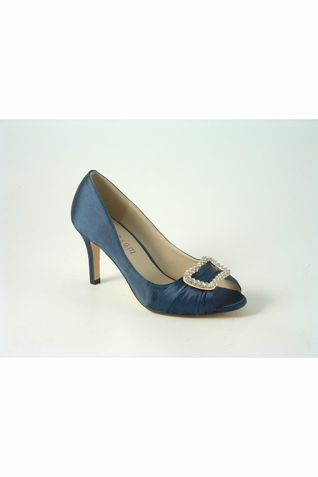 navy blue satin court shoes