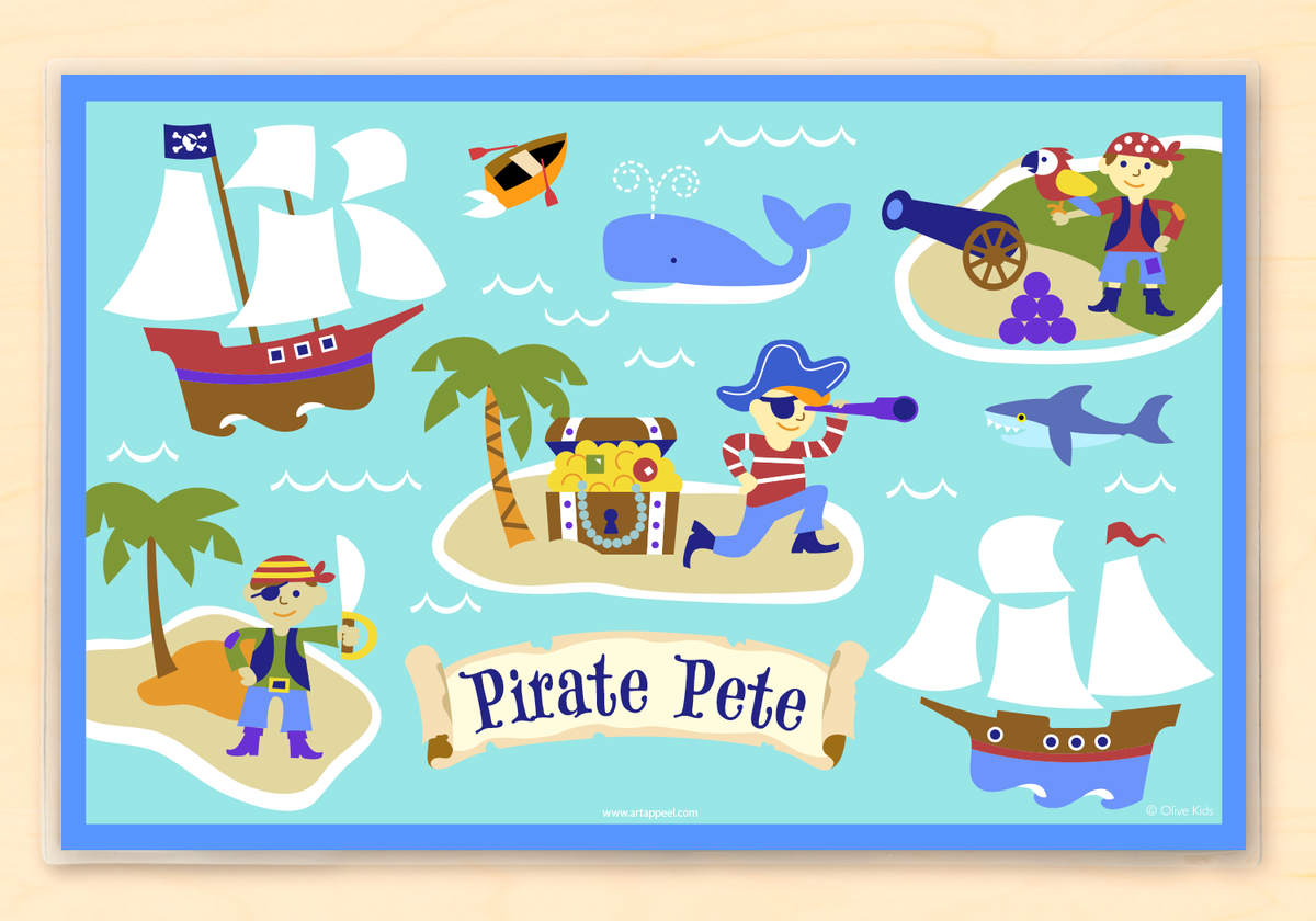 Personalized Watercolor Pirate Trio Laminated Placemat
