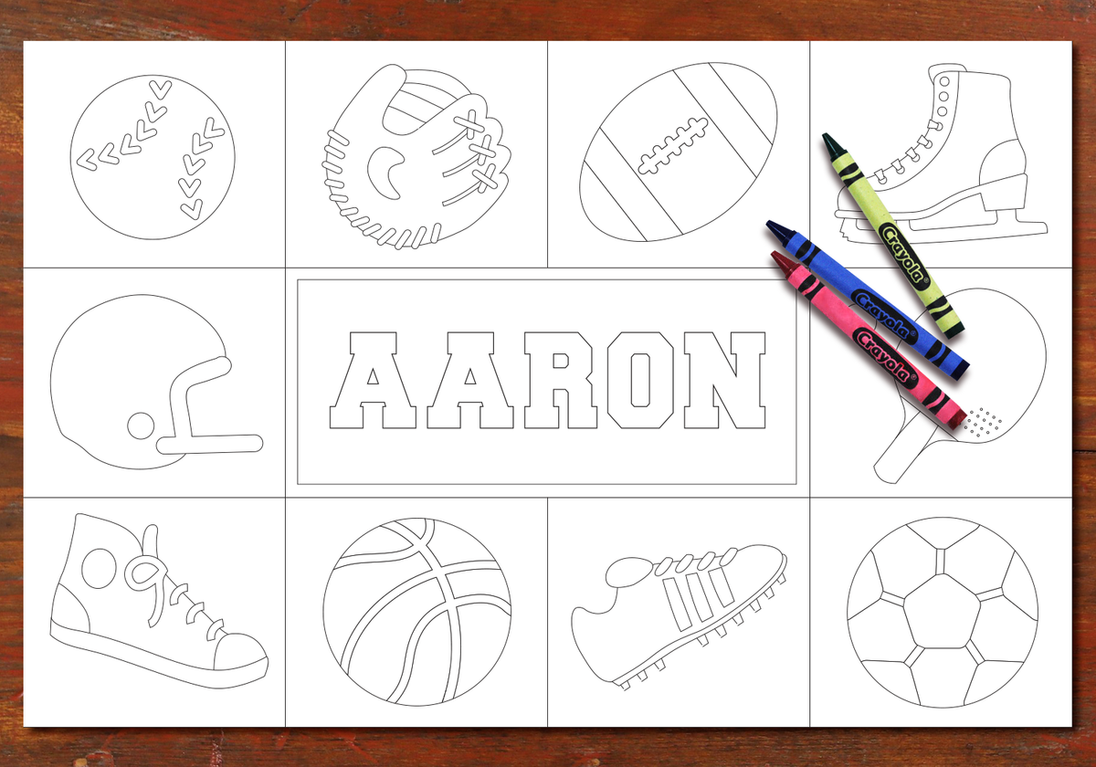 Personalized Coloring Pages Placemat Boys Set