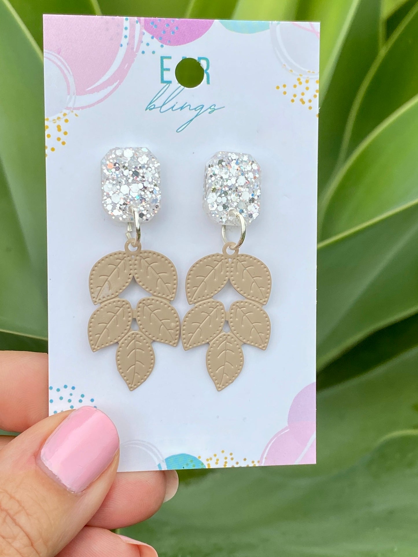 Earrings | Beige Leaf Dangles