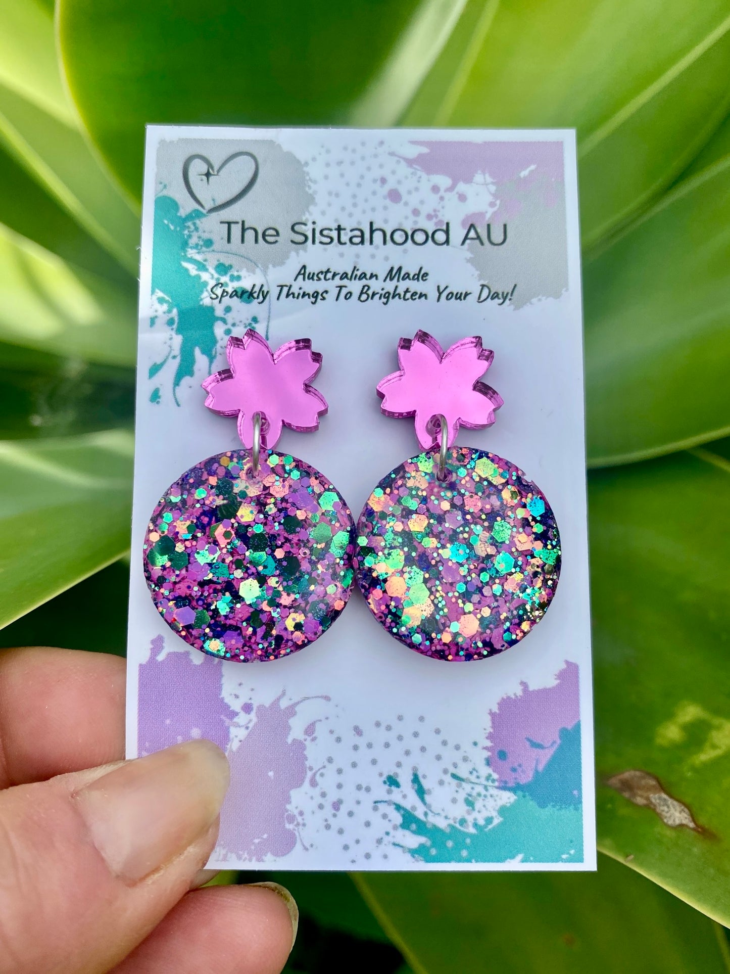 Earrings | Spring Flower Dangles | Pink Mirror