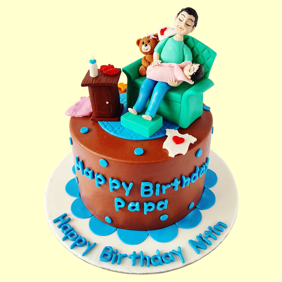 Sleeping Dad and Baby Birthday Theme Cake