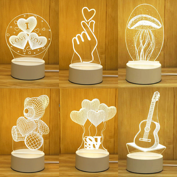 3D Romantic Love LED Bedside Night Light Acrylic Home Table Lamp Valentine Gift 