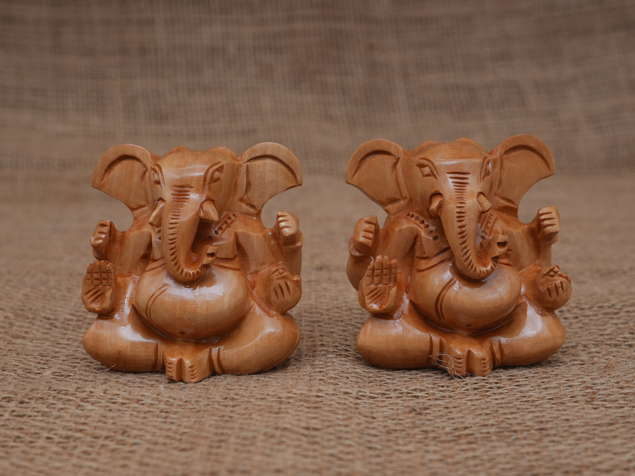 Set Of 2 Wooden Lord Vinayagar Statue For Table Decor – Sundari Silks