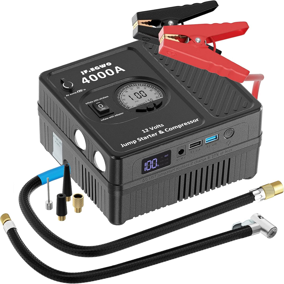 JFEGWO 4000A Jump Starter with Air Compressor