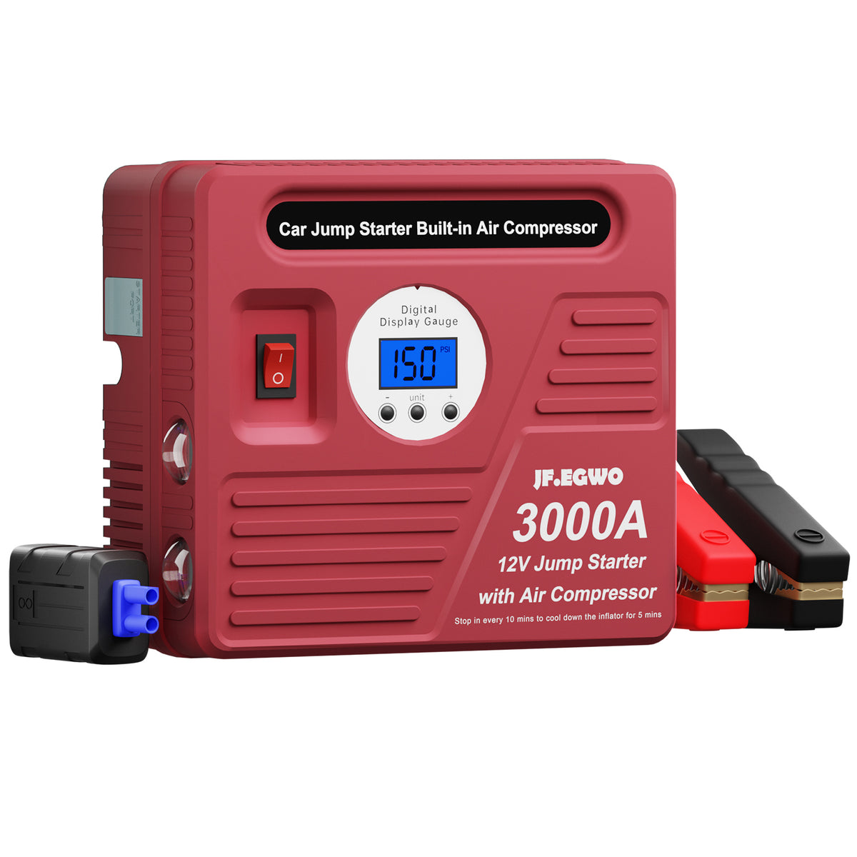 JF.EGWO JF.EGWO 3000A Car Jump Starter With Air Compressor Red - JF.EGWO