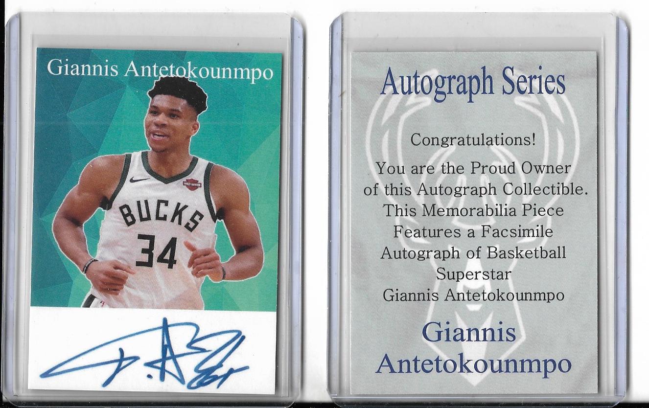 GIANNIS ANTETOKOUNMPO AUTOGRAPH SERIES CARD W/ Facsimile Auto lupon