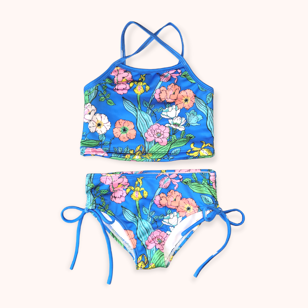 Girls 2 Pc Tankini Bikini Bathing Suit Electric Blue Floral Berry Jane™ 4812