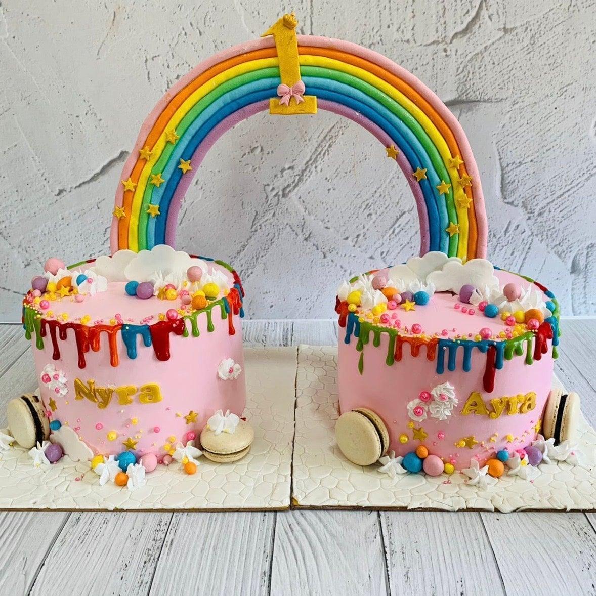 Pink Twin Rainbow Cake | Order Cake for Twins – Kukkr