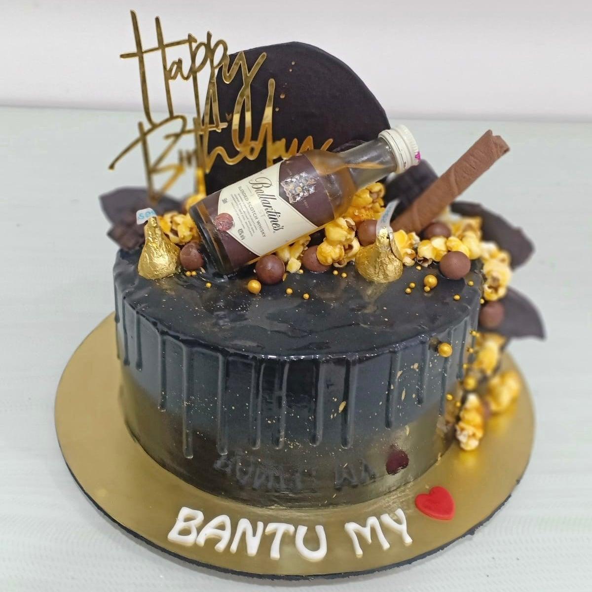 Whiskey Birthday Cake for Husband | Customised by Kukkr home bakers