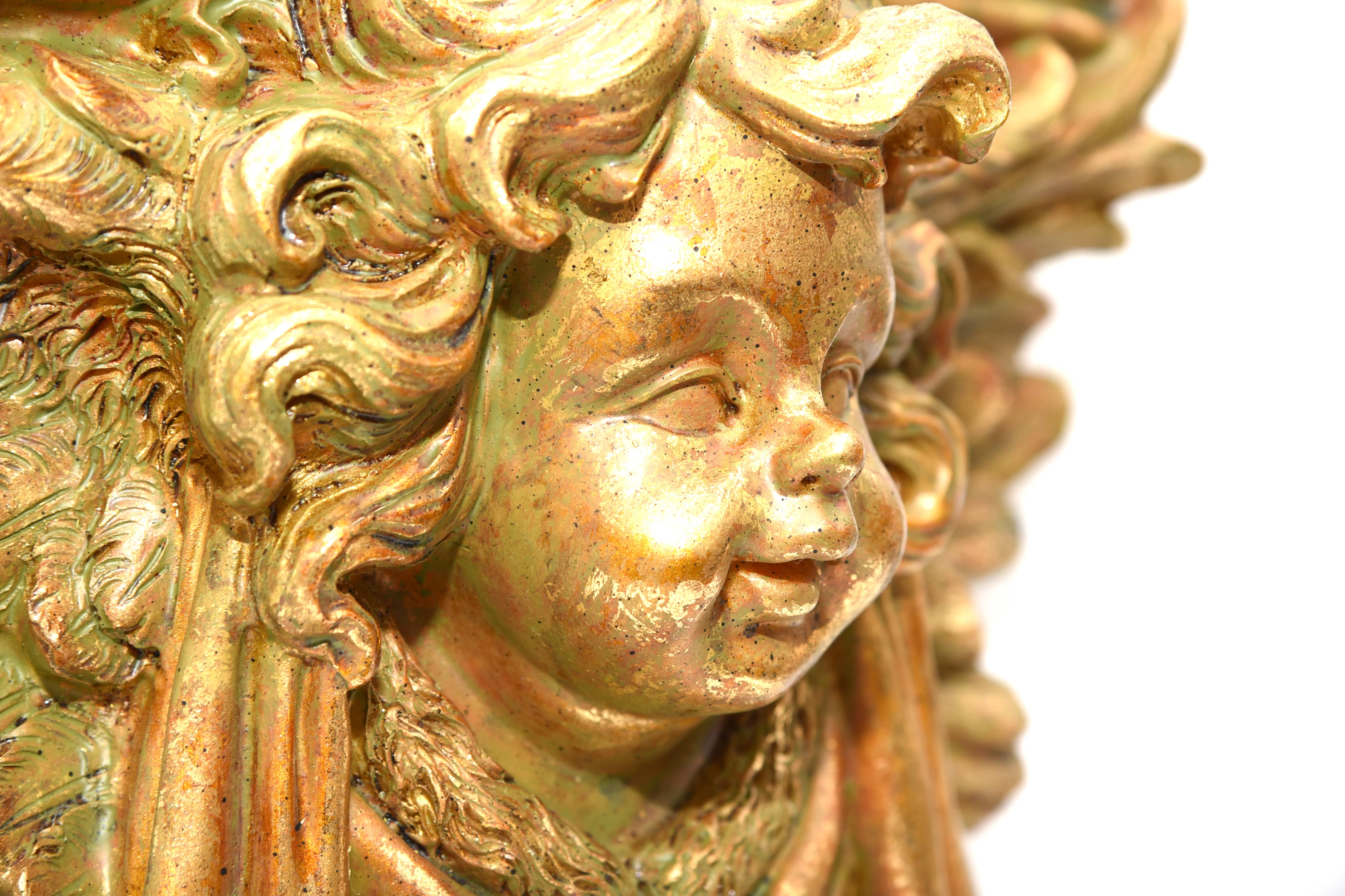 Wandkonsole Engel Gold Barock Putten Konsole Antik Regal H:34xB40xT20cm 