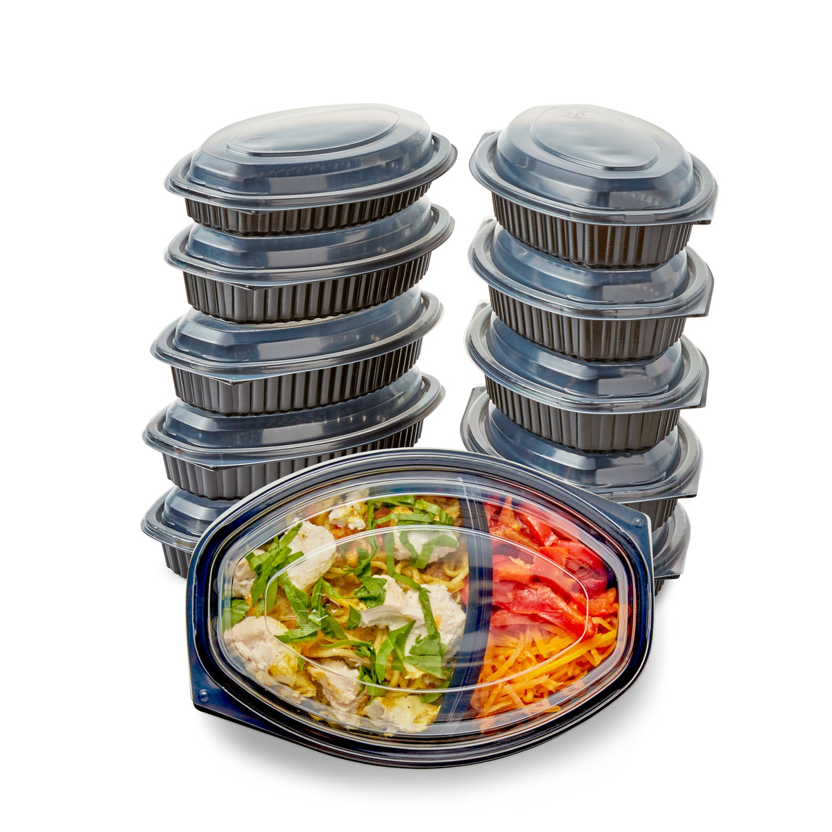 30 x 560 ml (19.8 ounce) Microwavable Twin Hot Food Meal Prep Trays & Lids (207mm x 143mm x 59mm)