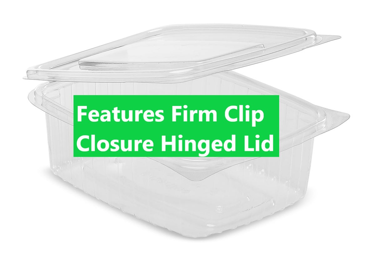 100 x 750cc Clear Cold Food/Salad/Cake Container With Hinged Lid (170mm x 135mm x 55mm) Recyclable rpet