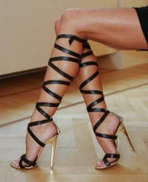 high heels with straps up the leg