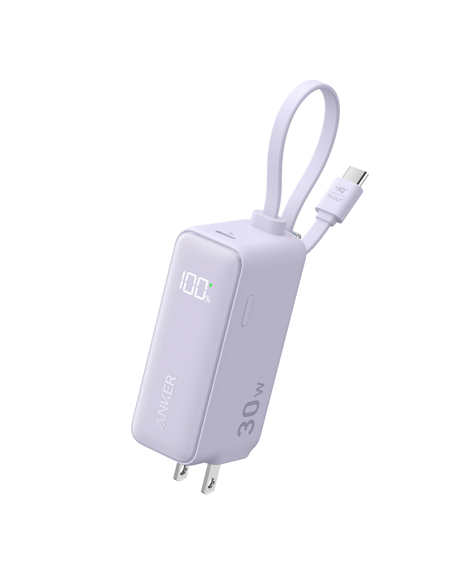 

Anker 3-in-1 Power Bank (30W, Fusion, Built-In USB-C Cable) Purple