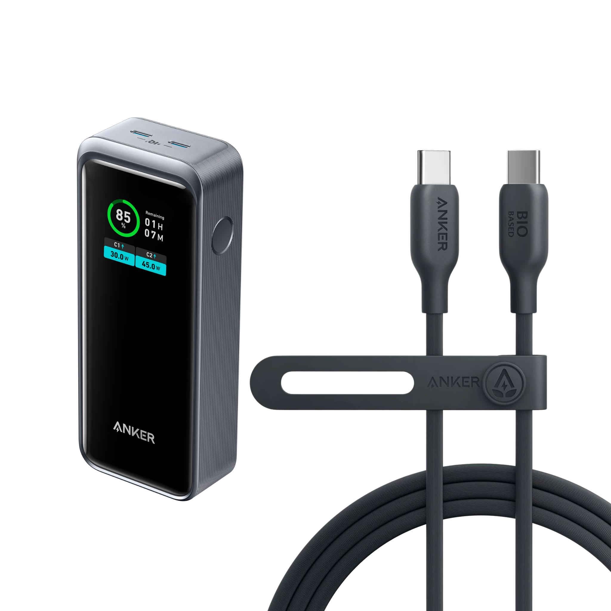 Anker Prime 12,000mAh Power Bank (130W) with 543 USB-C to USB-C Cable (6ft) Black