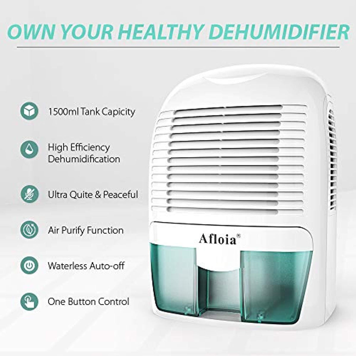 Afloia Dehumidifier for Home Portable Quiet Dehumidifier Home Electric Dehumidifiers for Bathroom Space Bedroom Kitchen Caravan Office Basement