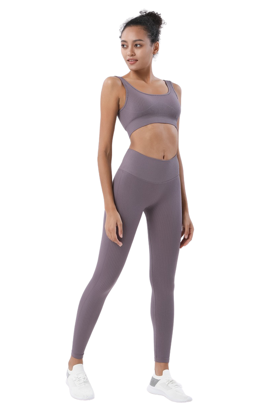 Ladies Premium Ribbed Yoga Set | Sports Bra Top & Leggings (D)