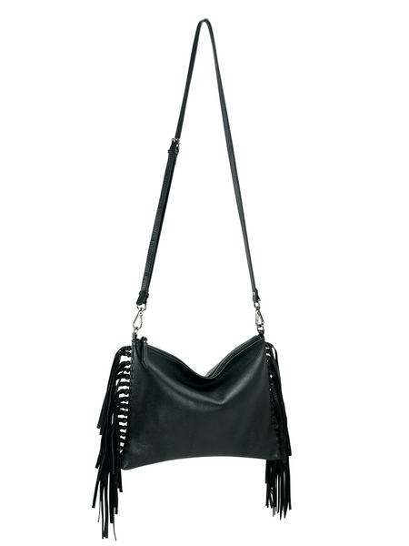 black fringe crossbody bag