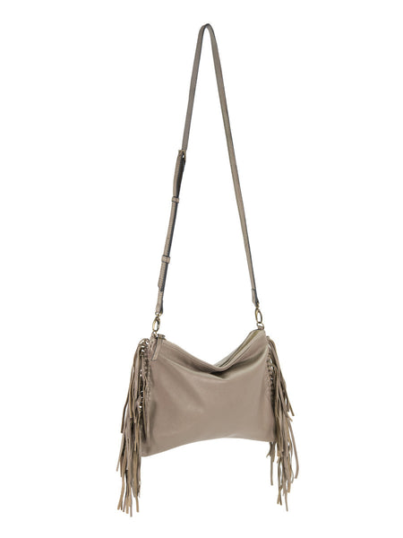 taupe leather handbag