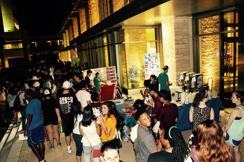 Students patiently enjoy their milkshakes waiting for their chance at to play the giant KOOBA.