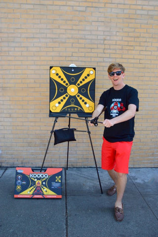 Excited KOOBA player at the Games of Berkeley outdoor games event. 