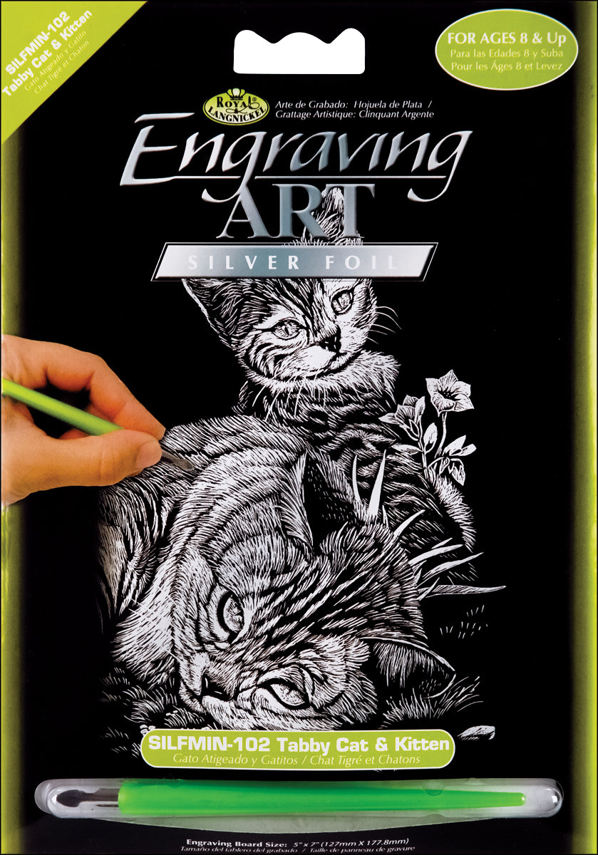 Mini Silver Foil Engraving Art Kit 5X7-Tabby Cat & Kitten