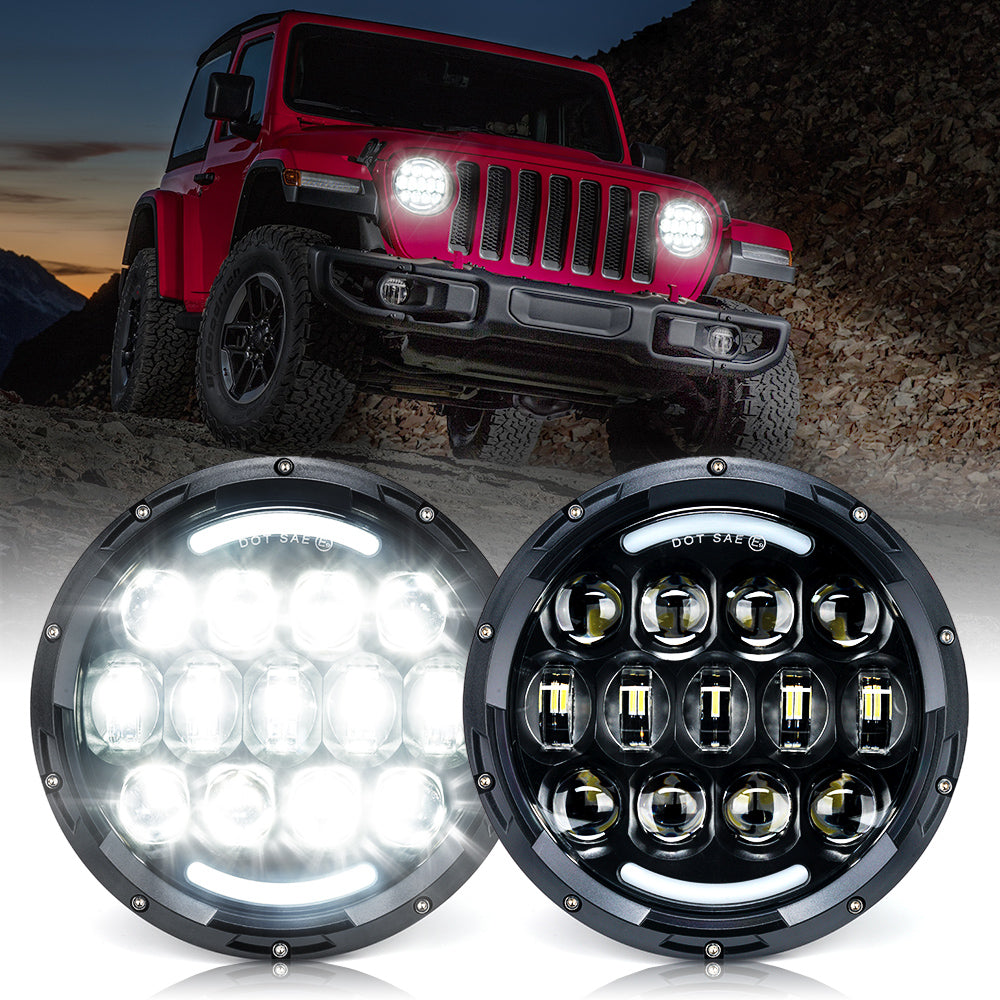 Xprite Round LED Headlight 75W 7inch Hi/Lo Fit 1997-2018 Jeep Wrangler CJ TJ JK