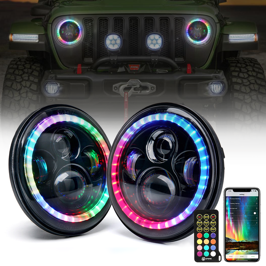 jeep wrangler color changing halo led headlights