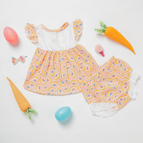 Miki Miette cute baby girl dresses and bloomers with rainbows