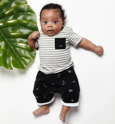 Mikimiette Baby Boys Stripe Tee and Matching Black Shorts