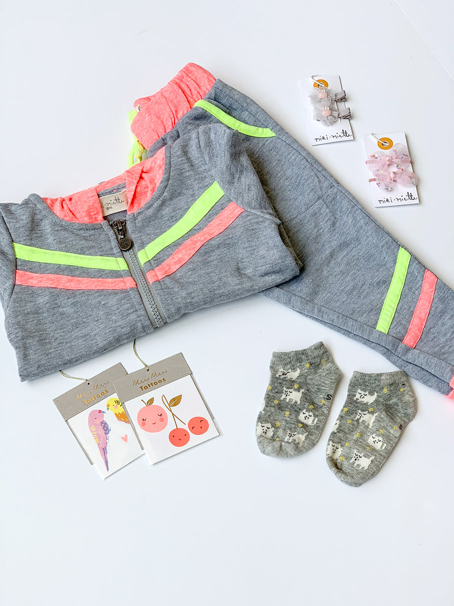 kids neon jogger set made with heather grey fabric
