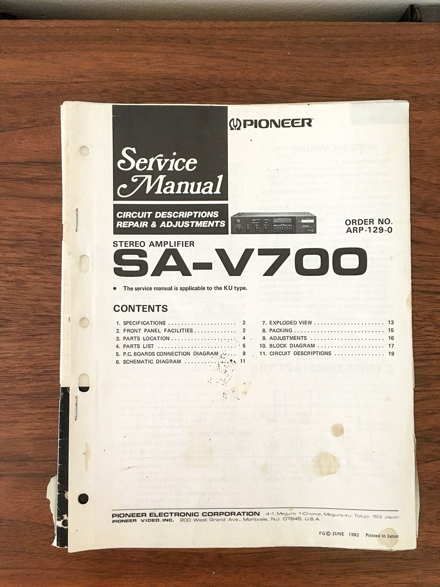 Pioneer SA-V700 Amplifier Service Manual *Original*