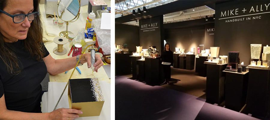 (left) Ally Rosson working in her New York City studio (right) and Ally at their booth at NYC NOW