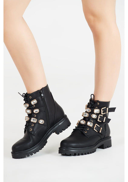 women's diamante biker boots