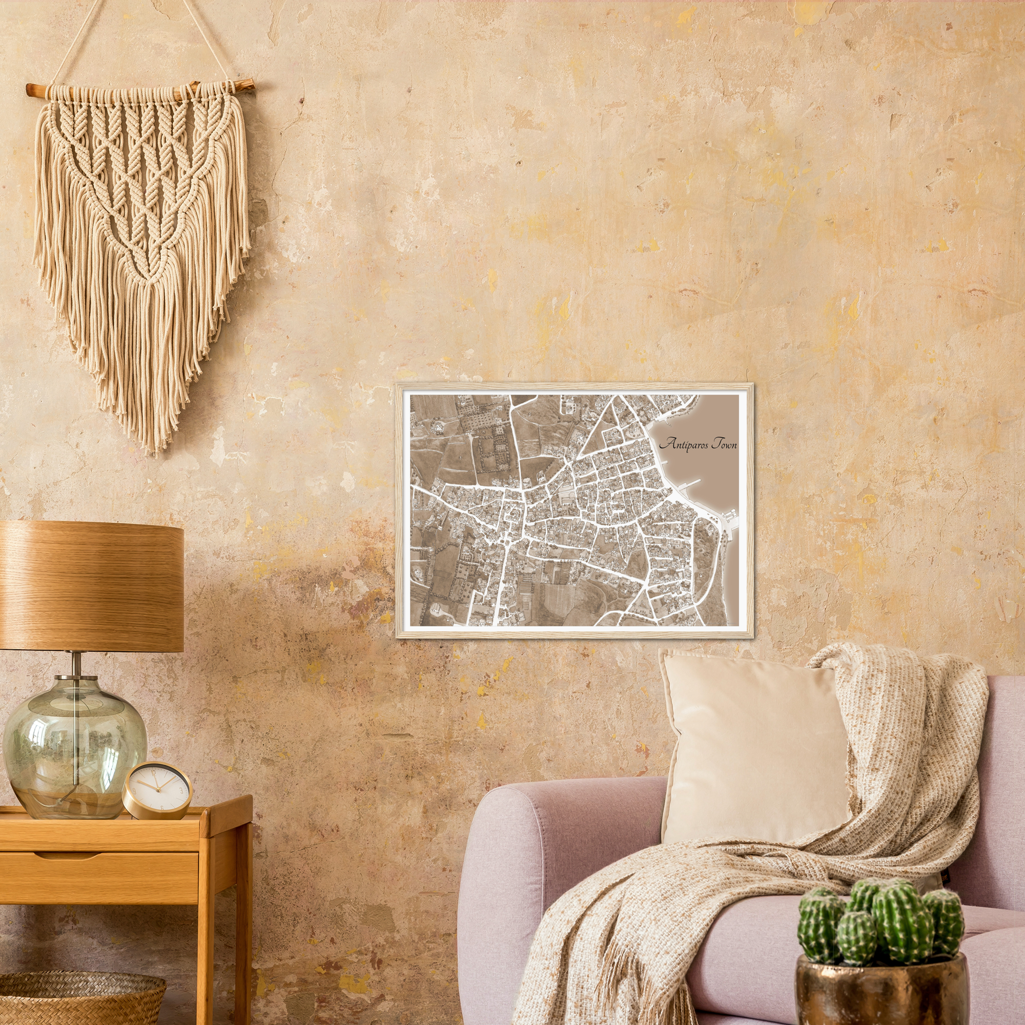 Antiparos Town, Greece – Sepia Print – Wooden Framed Poster