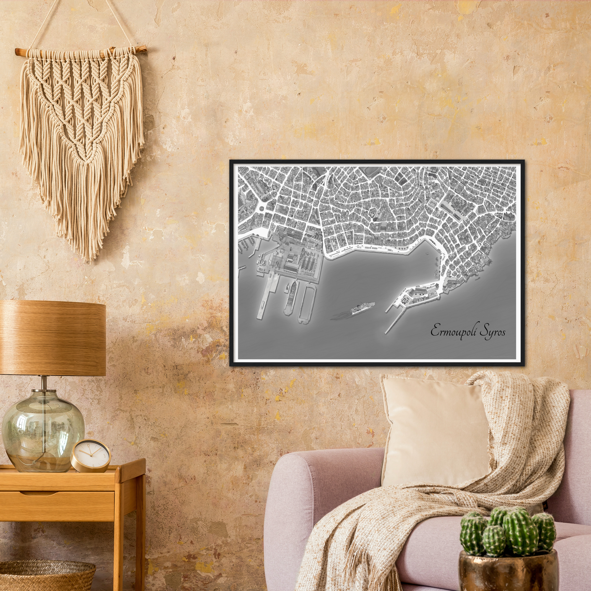 Ermoupoli, Syros, Greece – Black & White – Wooden Framed Poster