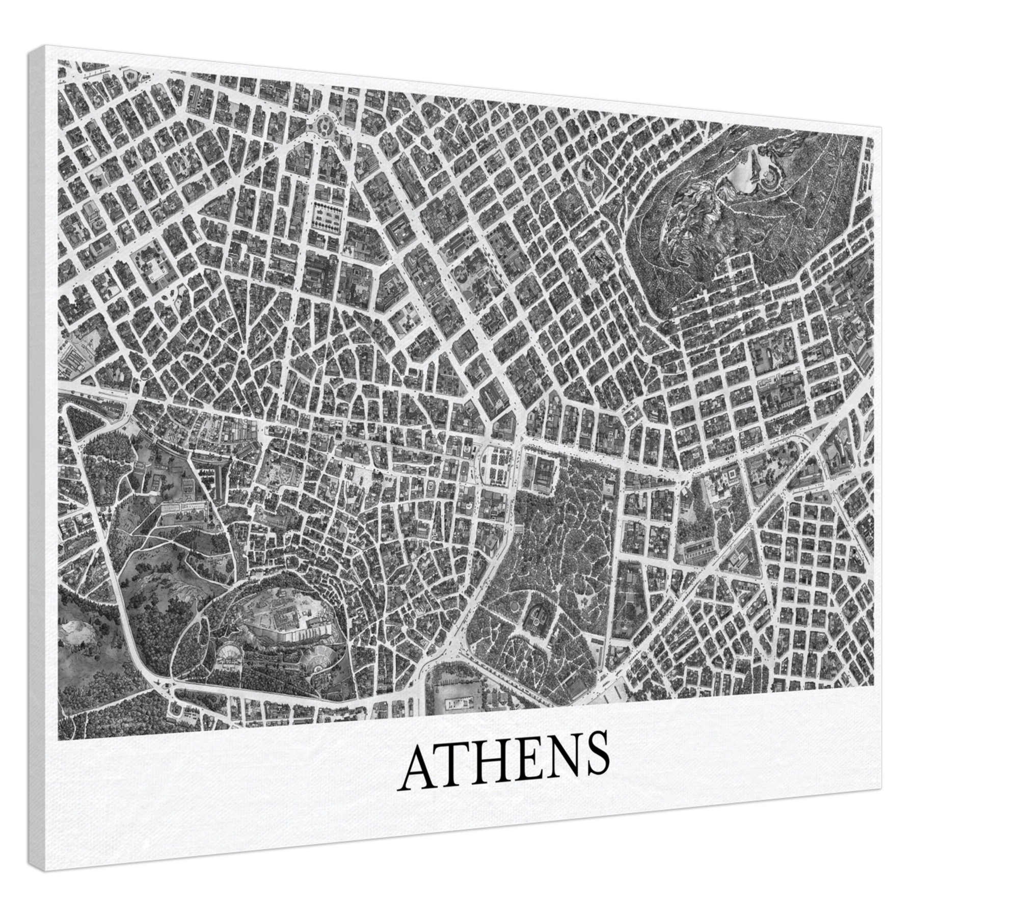 Athens, Greece - Black & White Canvas Print - Framed