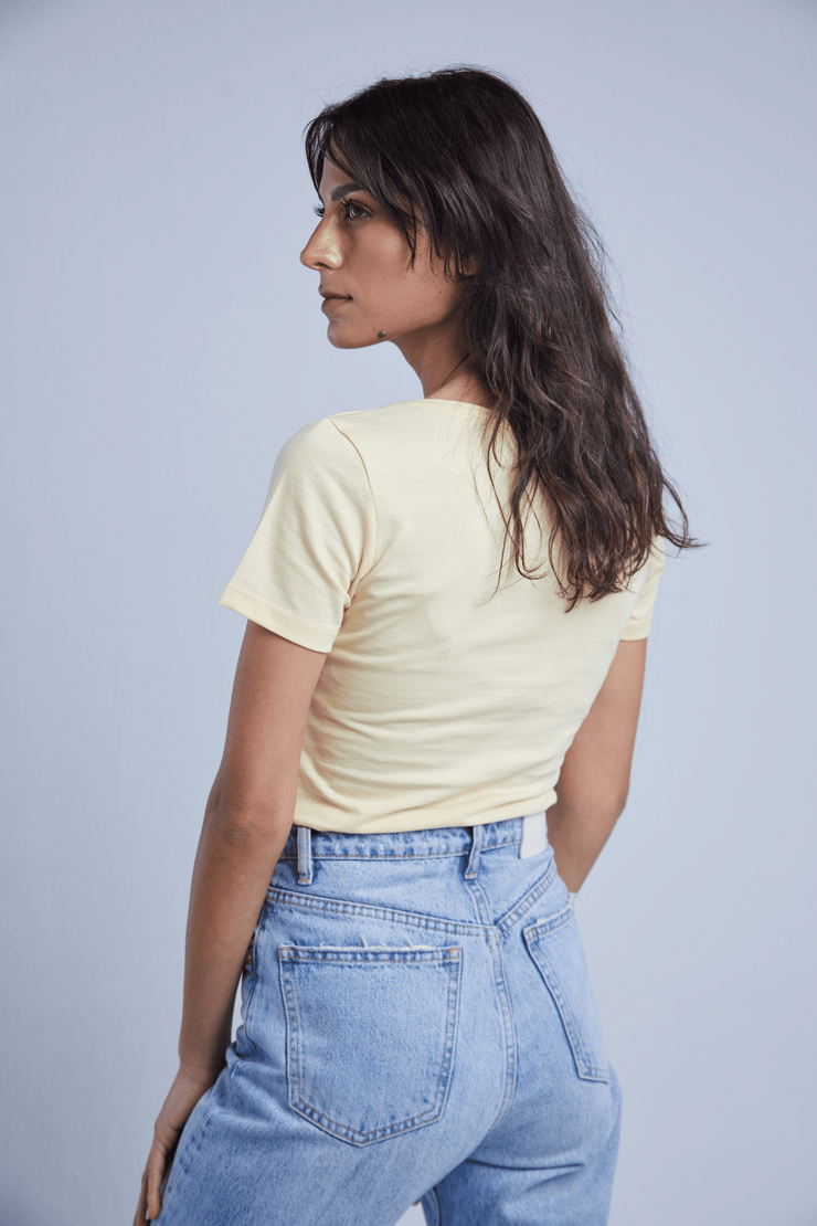 Yellow - Recycled Women V neck T-shirt  | Loop | EcoCart Shop 