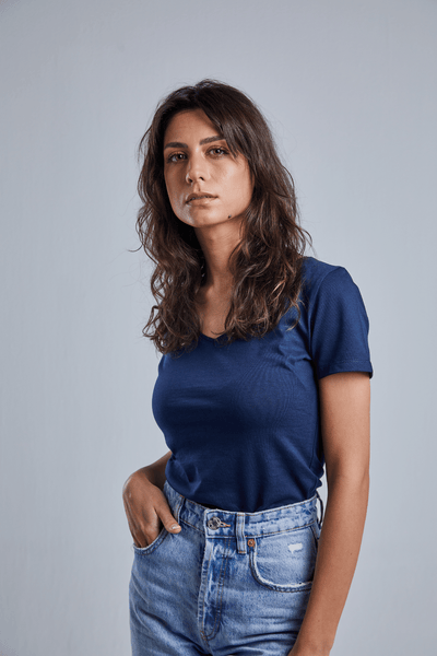 Navy - Recycled Women V neck T-shirt  | Loop | EcoCart Shop 