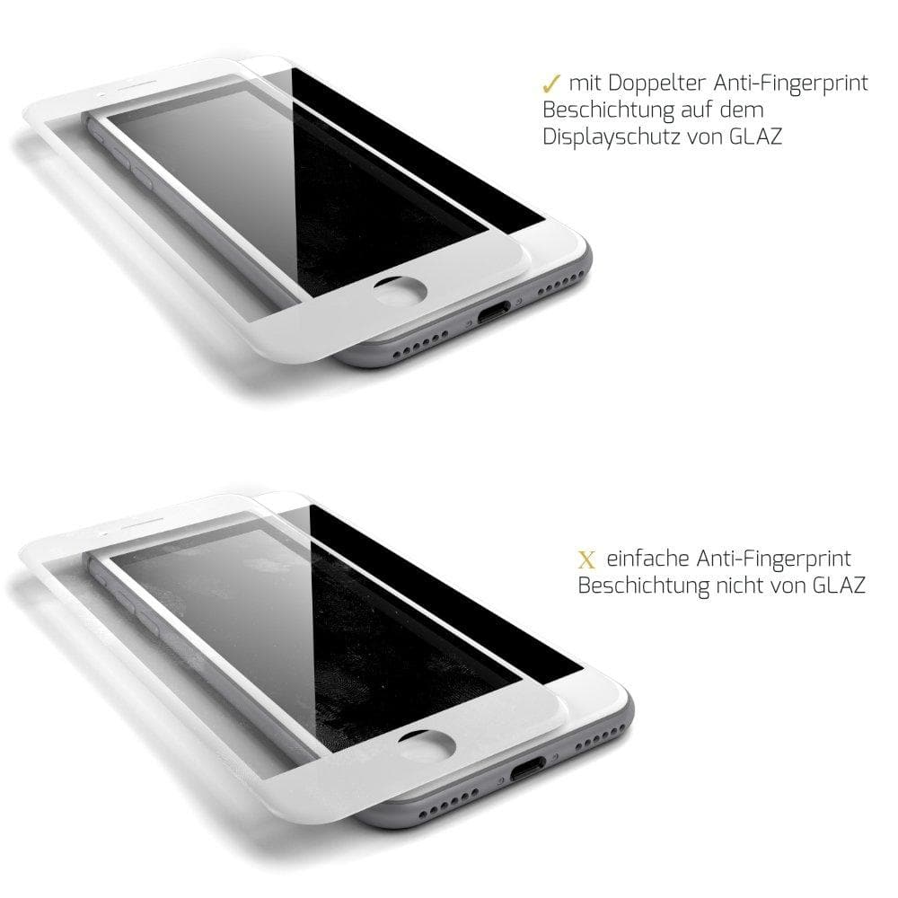 Der GLAZ iPhone 7 Displayschutz in weiß  besitzt eine hochwertige Anti-Fingerprintbeschichtung, welche die Entstehung von Fingerabdrücken auf dem Display verringert.