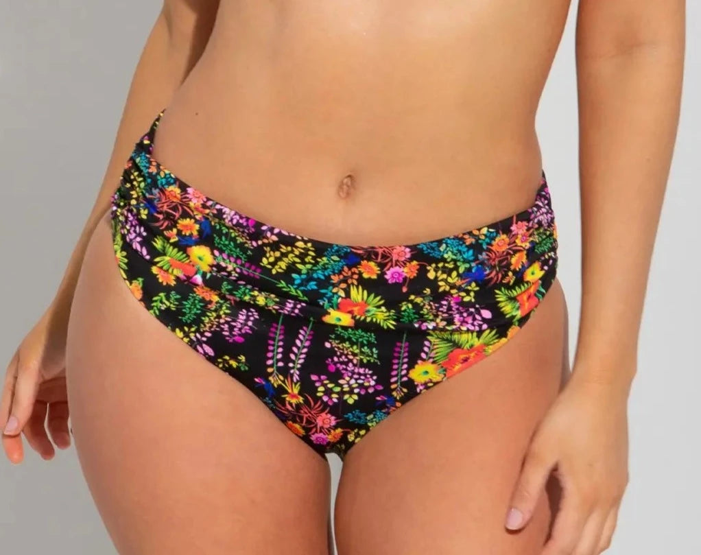 Hot Spots Fold Over Bikini In Black Floral - Pour Moi