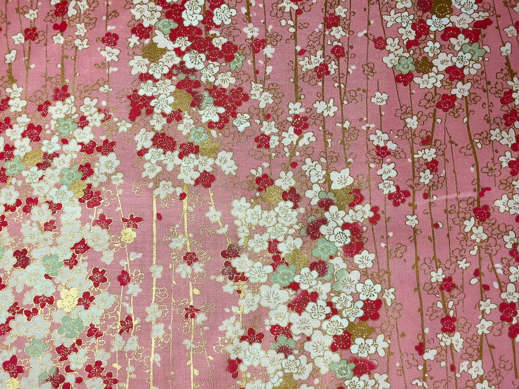 Quilt Gate Modern Metallic collection pink cherry blossoms