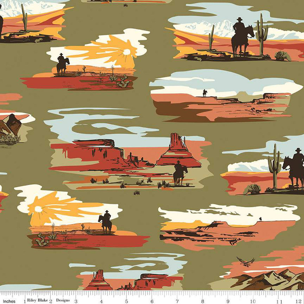 Go West with John Wayne Moss colorway by the yard from Riley Blake