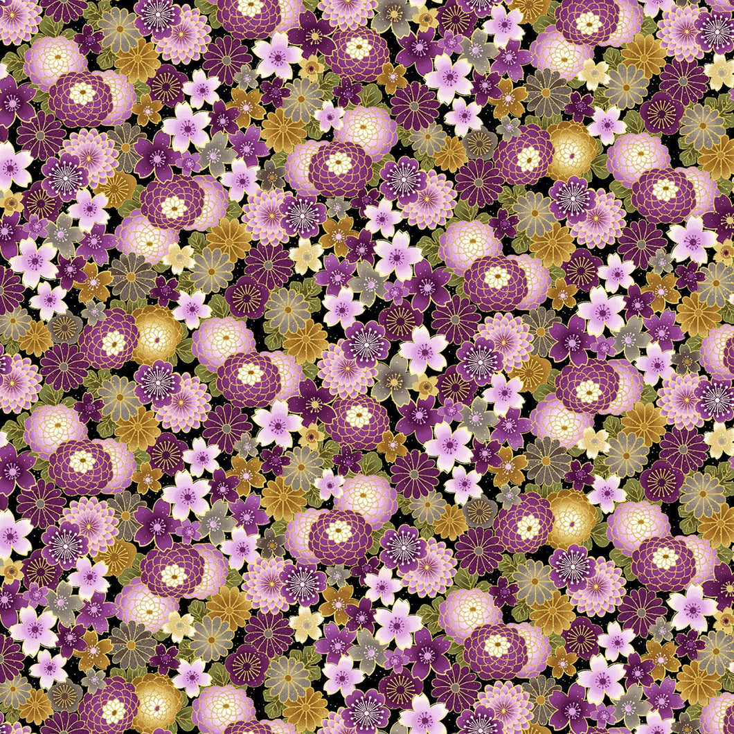 Packed Japanese purple floral by Chong-A Hwang from Timeless Treasures fabrics