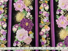 Load image into Gallery viewer, Japanese purple floral border stripe by Chong-A Hwang from Timeless Treasures fabrics
