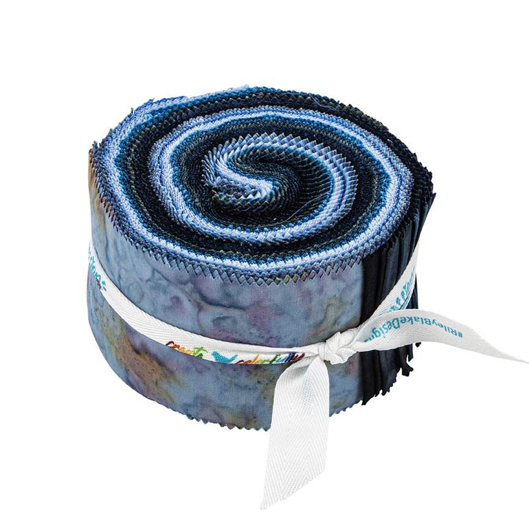Expressions batik shades of blue 2.5 inch Strip Pack roll up or by Riley Blake