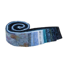 Load image into Gallery viewer, Expressions batik shades of blue 2.5 inch Strip Pack roll up or by Riley Blake
