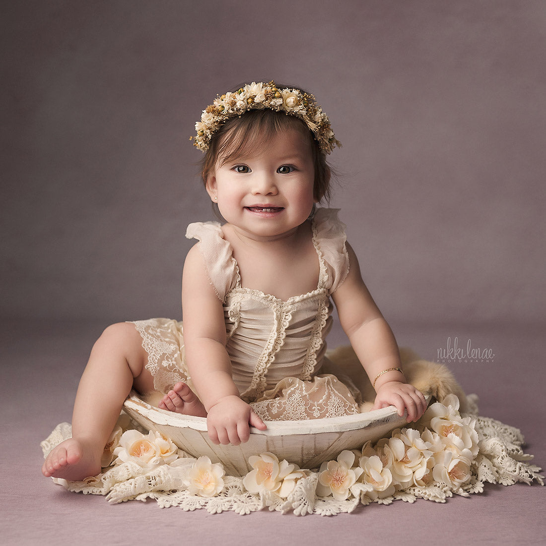 Image of a baby shot on the Pink Cape Light backdrop