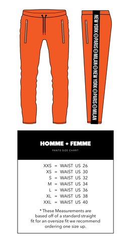 TAPERED SWEATPANTS ORANGE SIZE CHART